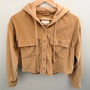 American Eagle Tan Corduroy Cropped Hooded Shacket Jacket Size S